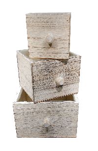 Schublade S/3 GRAU-WASHED Holz 790055 10x10cm + 14x14cm + 18x18cm